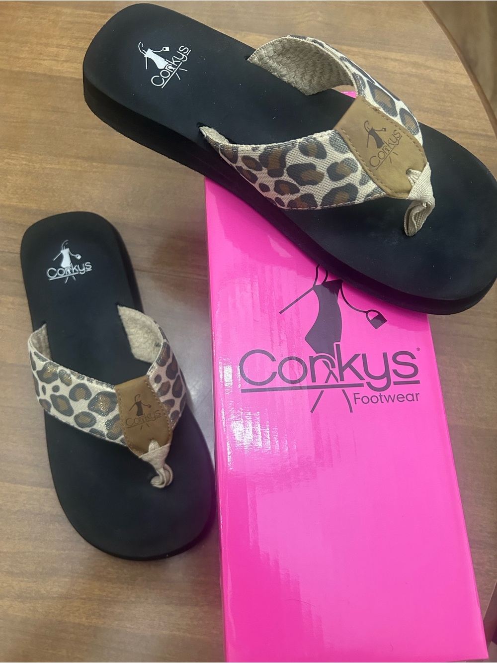 Corkys Leopard-Print Thong Sandals - Black and Tan - Picture 5 of 5
